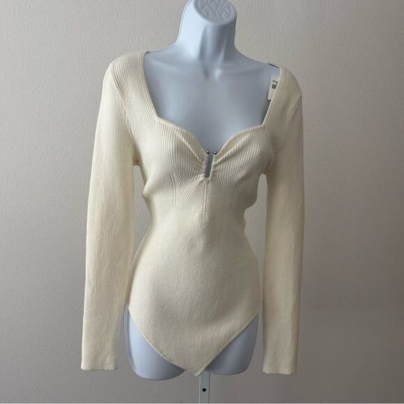 Abercrombie & Fitch Sweaters - Abercrombie & Fitch Bodysuit Large Ribbed V Neck Coquette Soft Girl Streetwear